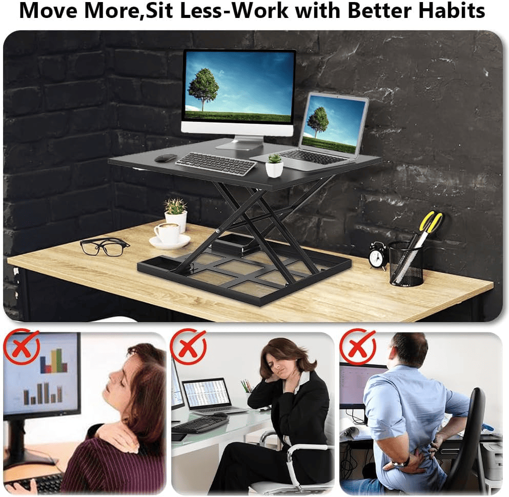 Adjustable Height Standing Desk, Ergonomic Rising Computer Table, Foldable Desk, Portable and Easy to Move, Large Wide Rising Tabletop Computer Table Laptop Home Office Black - Image 6