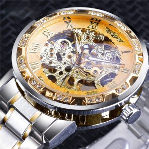 Fashion Casual Classic Popular Skeleton Rhinestone Manual Mechanical Watch Identity Status